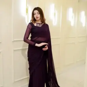 solid purple chiffon saree